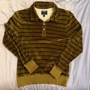 Todd Snyder Velour Stripe Long Sleeve Polo Mens XS Brown Portugal
